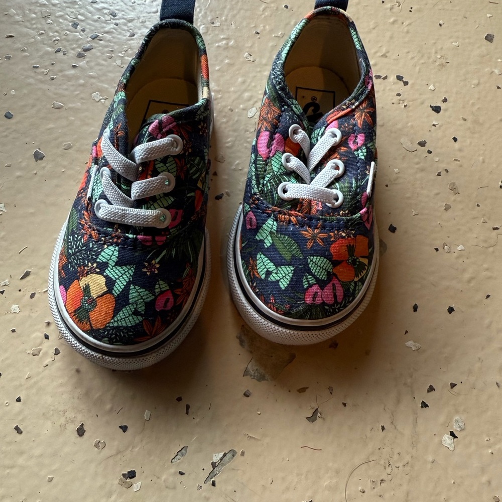 Floral Kids Shoes - Black and Multicolor